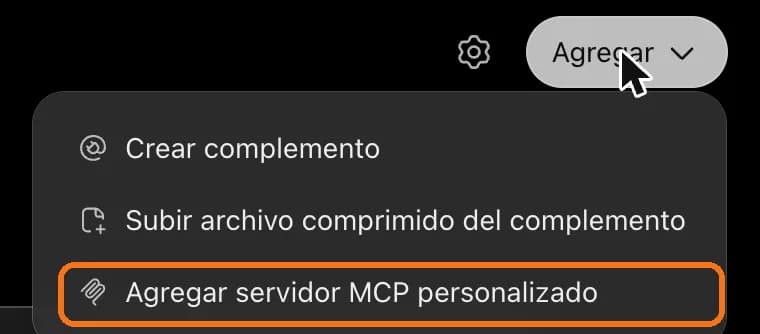 Opción Agregar servidor MCP personalizado