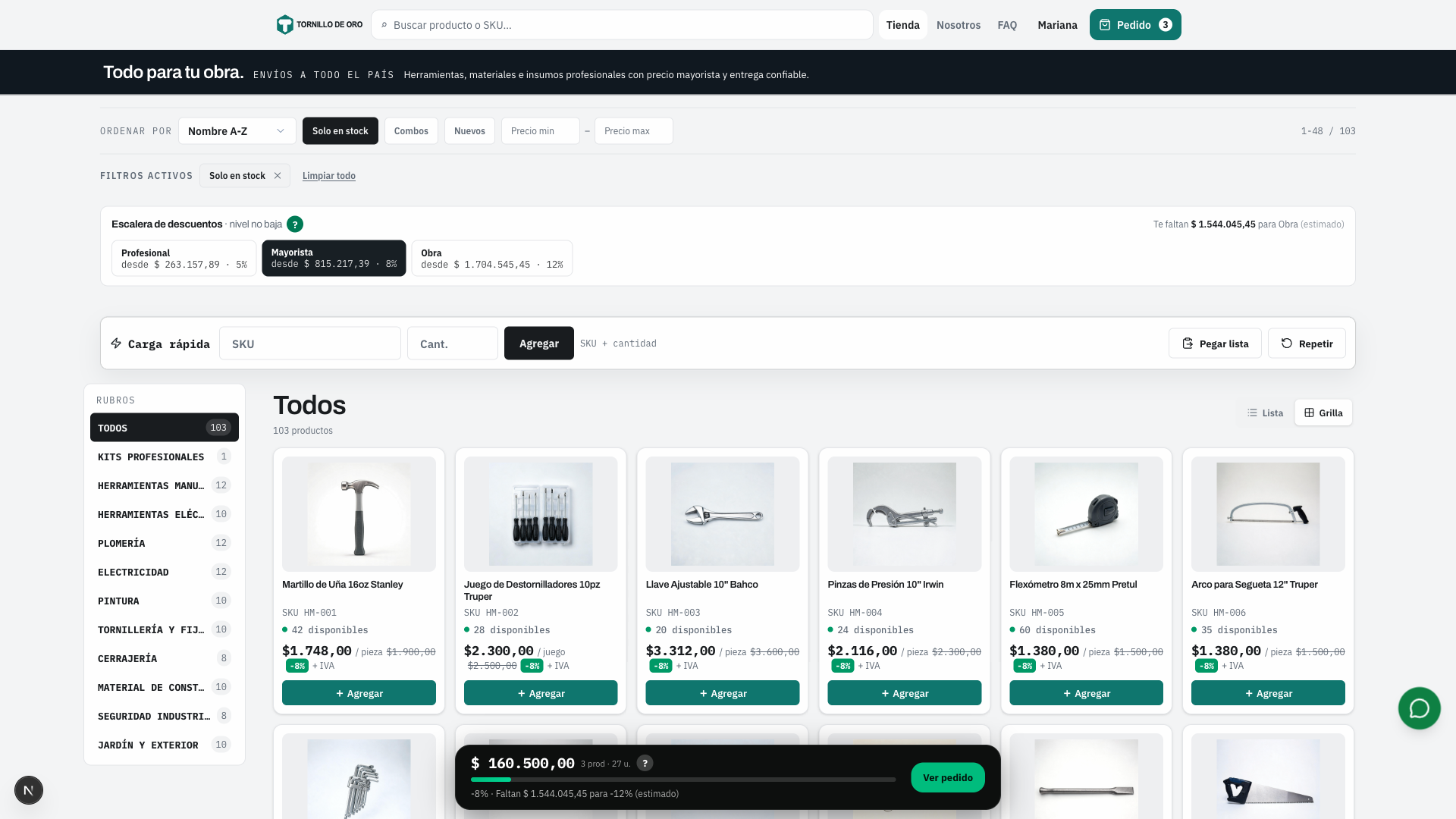 Tienda B2B de Ventalista con catálogo, precios mayoristas y descuentos por cliente